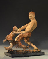 Faster, Daddy! bronze sculpture by David Varnau